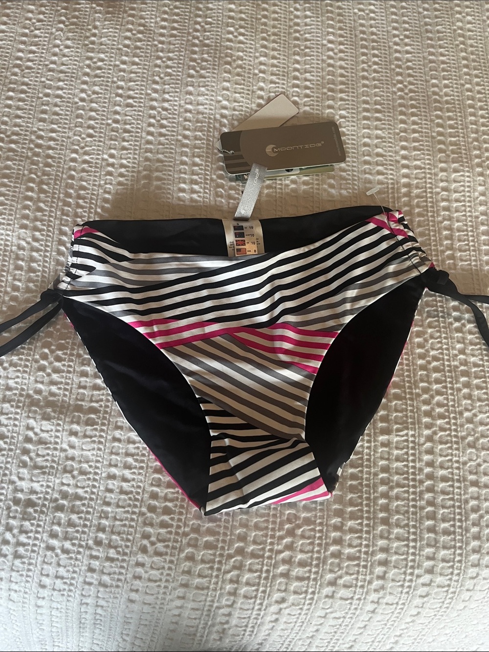 Moontide Reversible Striped Bikini Bottom with Pink Accent